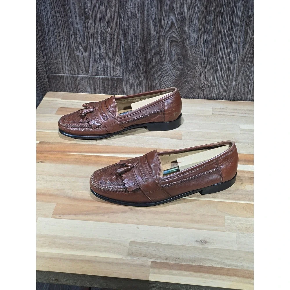 Bass‎ Loafers Woven Leather Tassel Kiltie Slip On 9.5 Brown Dress Shoes Vintage